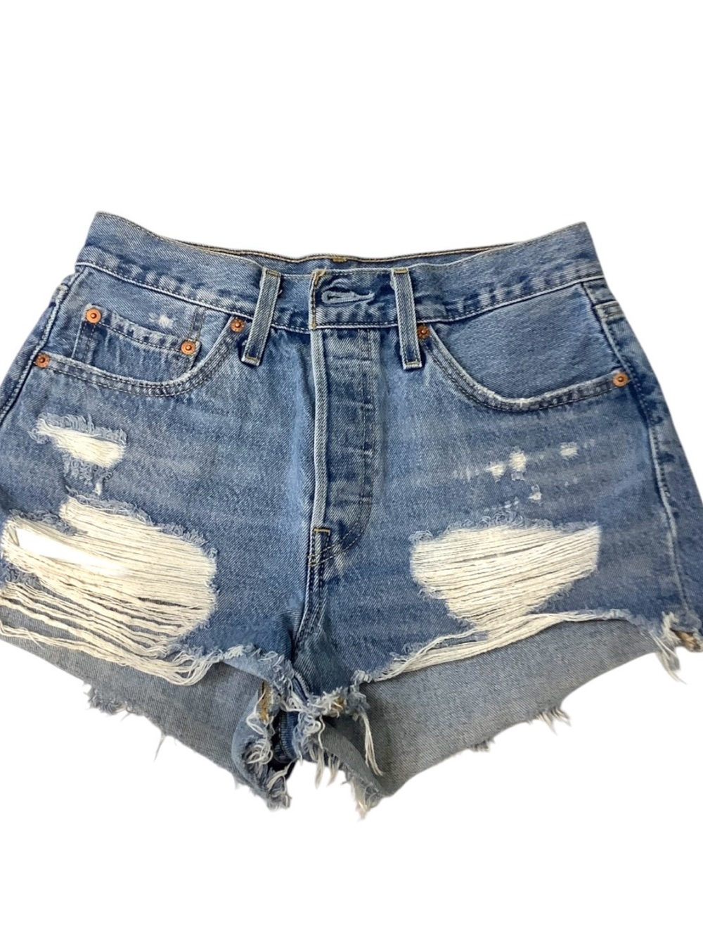 Levi's Distressed Light Blue High-Waist Denim Shorts